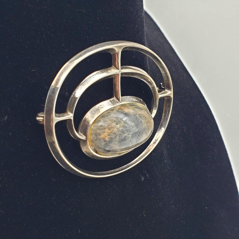 Sterling Silver 925 Stone Brooch David Andersen Norway Bjorn Ostern Abstract Pin - Picture 7 of 8